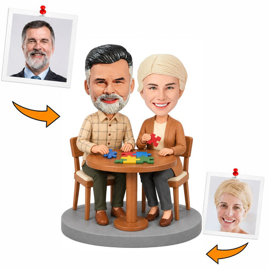 Custom Grandparents Playing Board Game Bobblehead