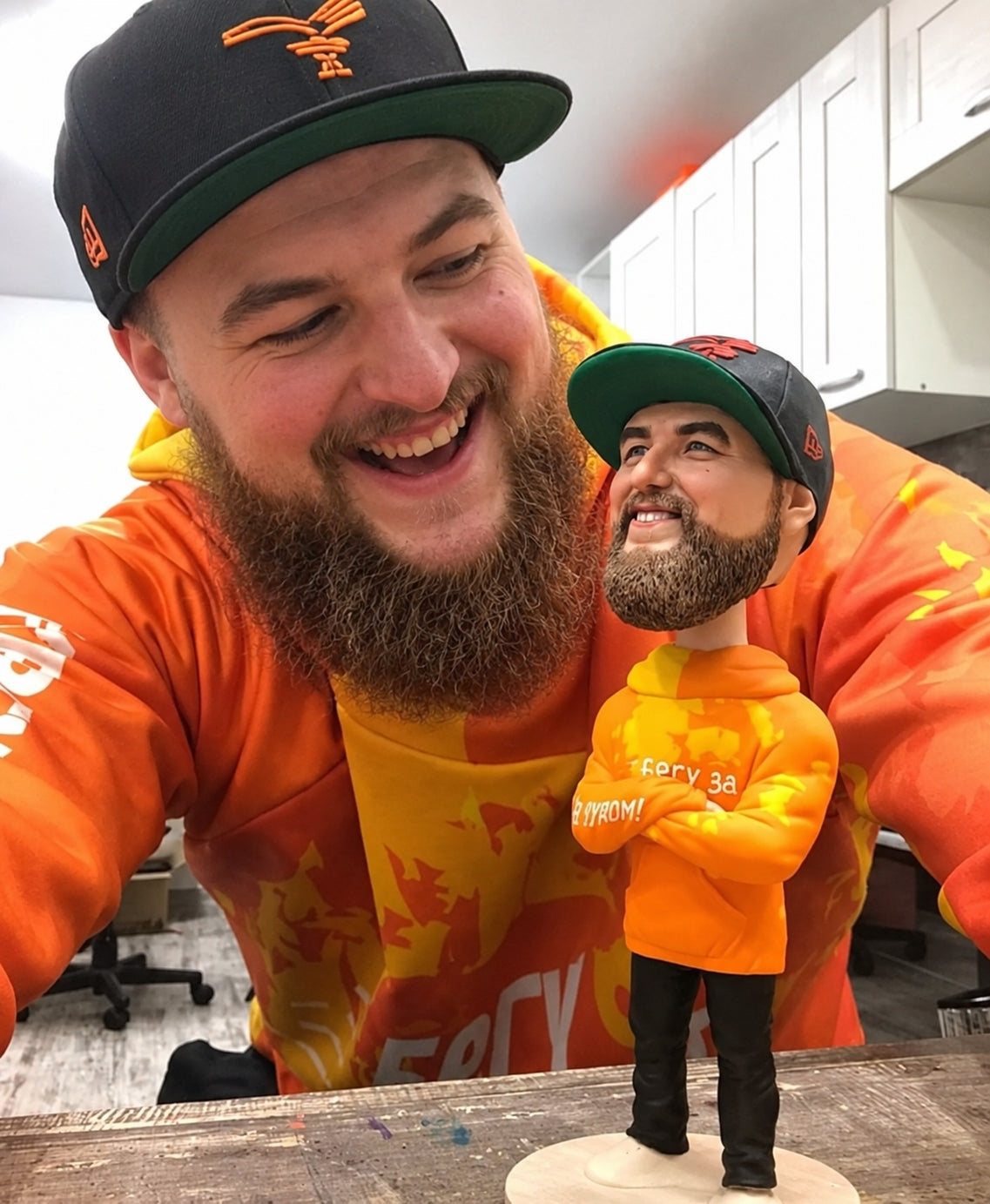 Personalized full-body bobblehead with custom face and outfit details