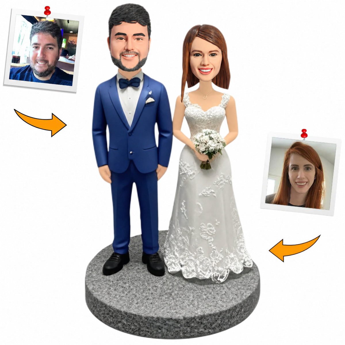 Handcraft Couple in Wedding Dress Custom Bobbleheads Cake Topper