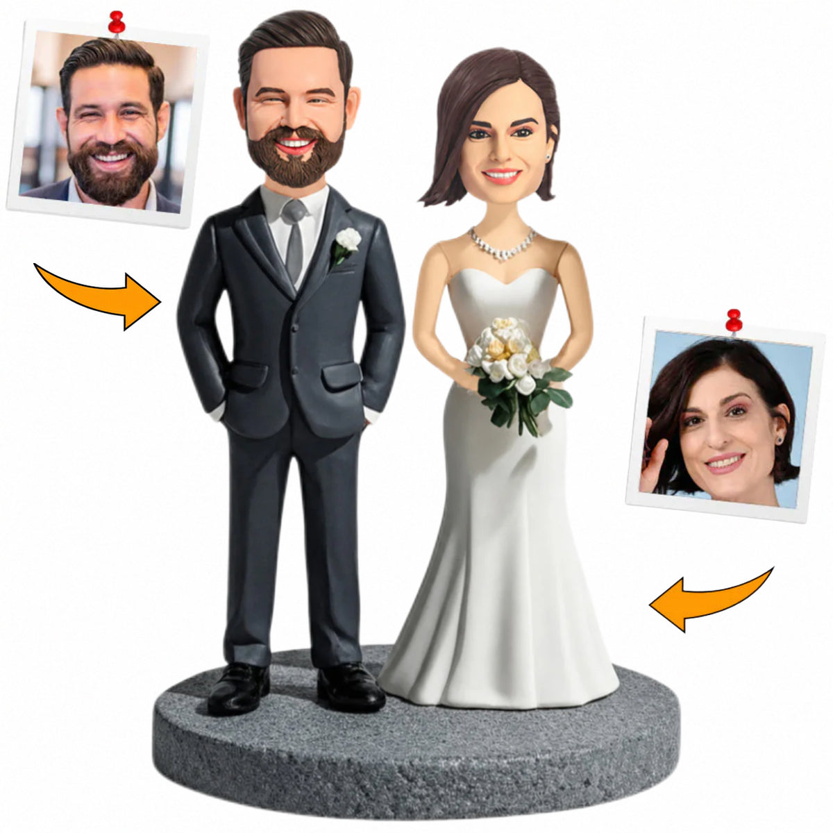 Handcraft Wedding Couple with Veil Custom Bobbleheads Personalized Gifts