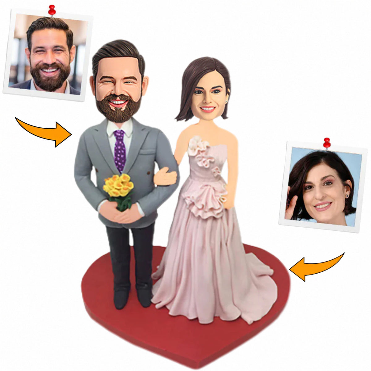 Wedding Man Holding Flowers Couple Custom Bobbleheads