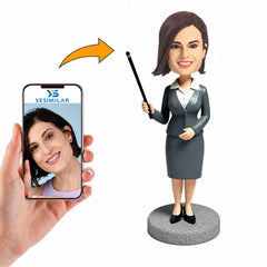 Handcraft Female Teacher in Grey Dress Custom Bobbleheads