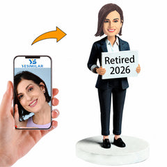 Female Boss Holding Retirement 2026 Custom Bobbleheads