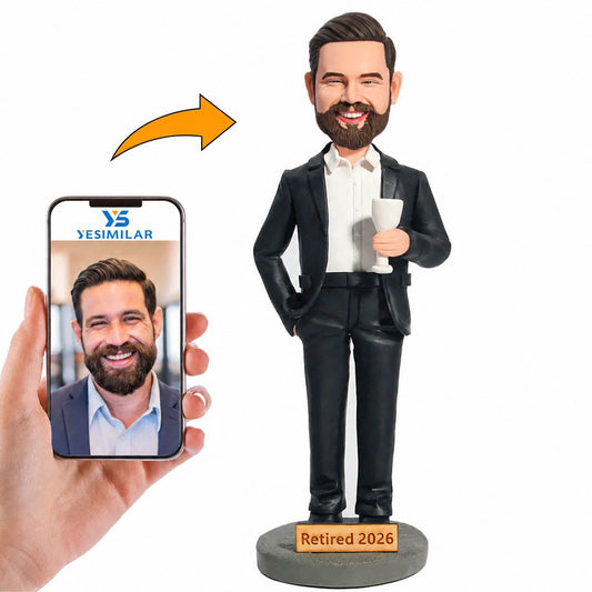Handcraft Celebrating Retirement with Champagne Custom Bobbleheads