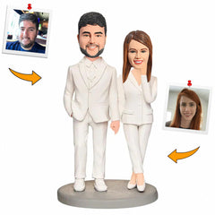 White Suit Business Couple Custom Bobbleheads