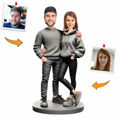 Grey Sweatshirts Couple Custom Bobbleheads Handmade