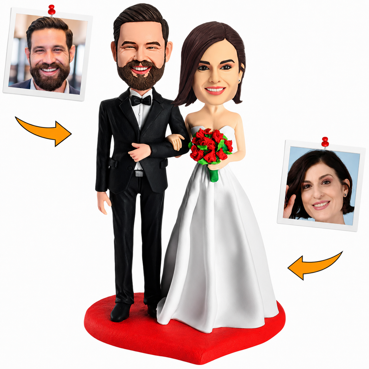 Wedding Couple on Love Heart Custom Bobbleheads