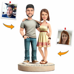 Happy Casual Couple Custom Bobbleheads Handmade Gifts