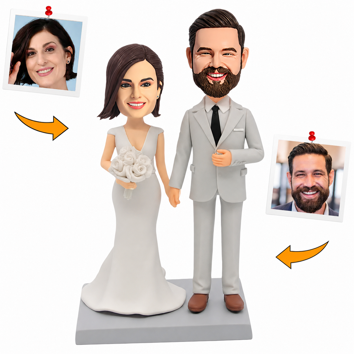 Wedding Couple in White Suits and White Dresses Custom Bobbleheads