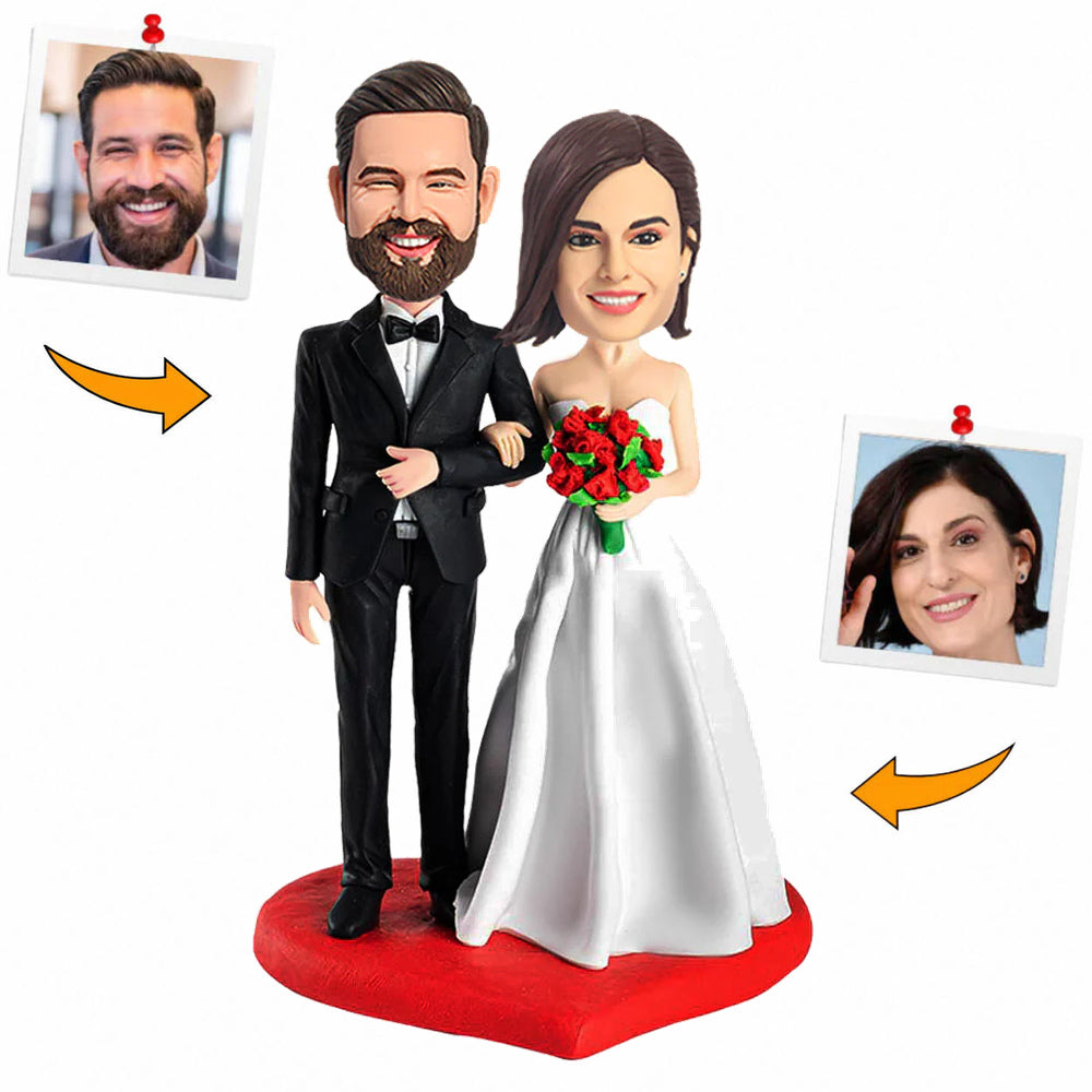 Wedding Couple on Love Heart Custom Bobbleheads
