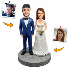 Custom Couple in Wedding Dress Cake Topper Bobblehead