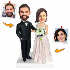 Couple in Black Suits and Wedding Dresses Custom Bobbleheads