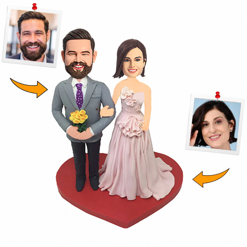 Wedding Man Holding Flowers Couple Custom Bobbleheads