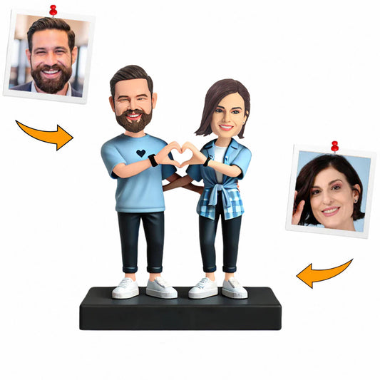 Handmade Couple Clothes Heart Gesture Custom Bobbleheads