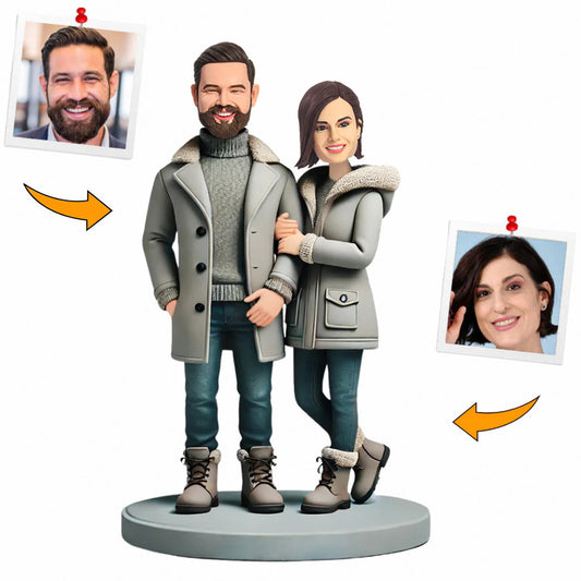 Casual Couple Wearing Cotton Clothes Custom Bobbleheads Handmade Gifts