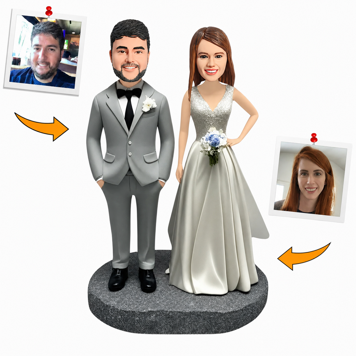 Handcraft Wedding Gift Intimate Couple Custom Bobbleheads Cake Topper