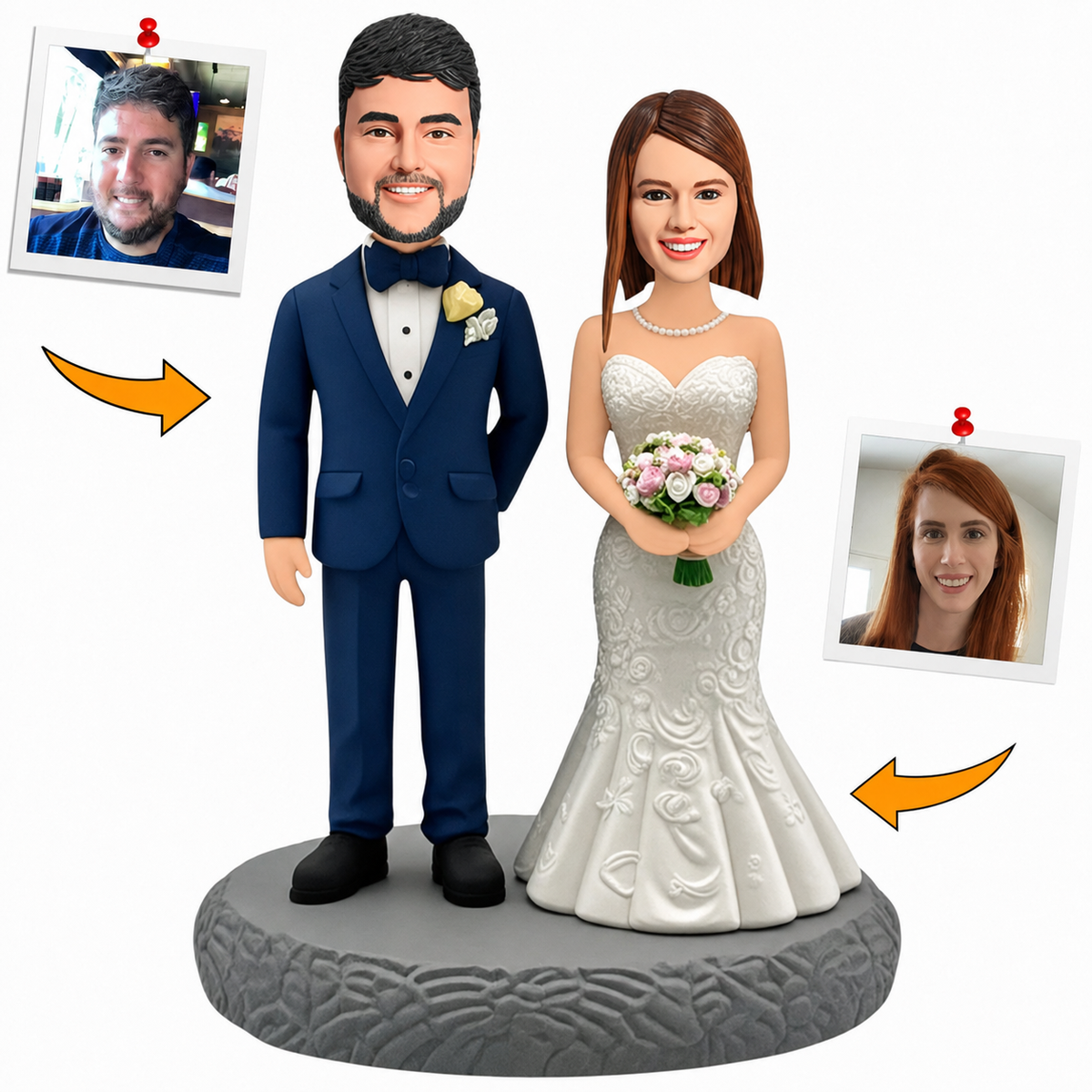 Handcraft Wedding Couple Bride Holding Flowers Custom Bobbleheads