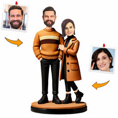 Orange Winter Clothing Couple Custom Bobbleheads Handmade Gifts