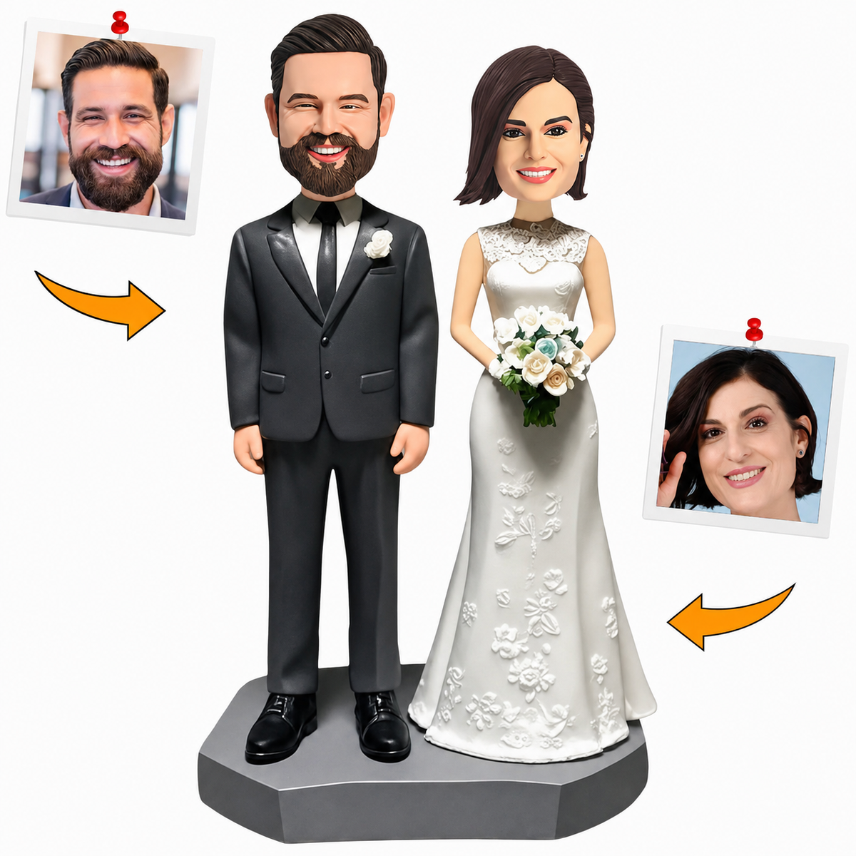 Handcraft Married Couple Wedding Couple Custom Bobbleheads Cake Topper