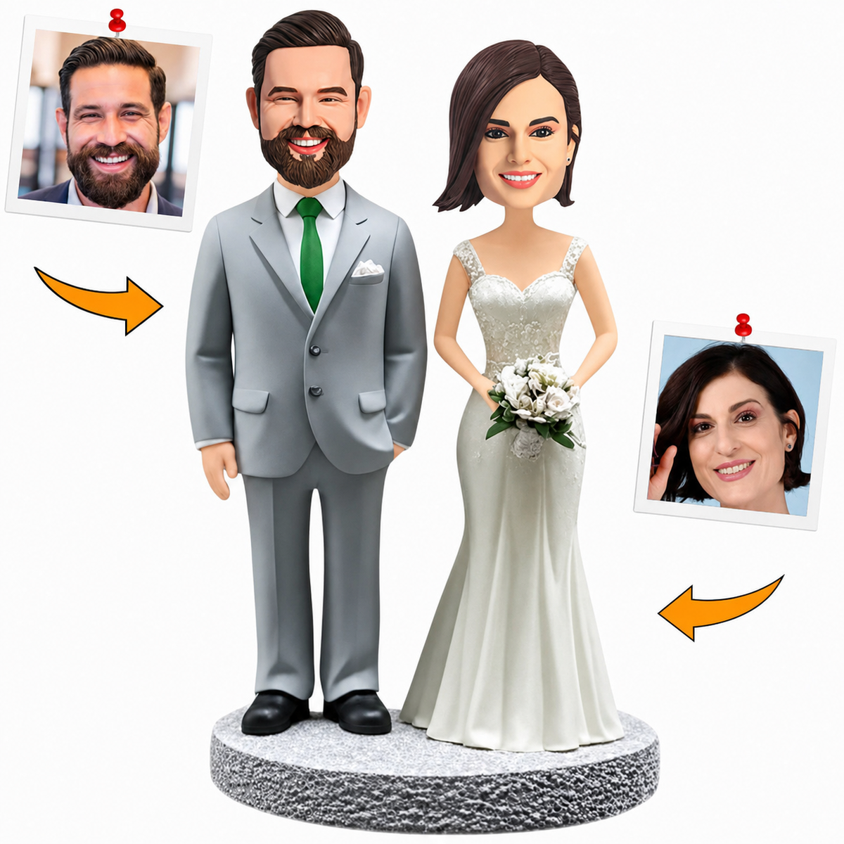 Handcraft Bride and Groom Couple Custom Bobbleheads Cake Topper