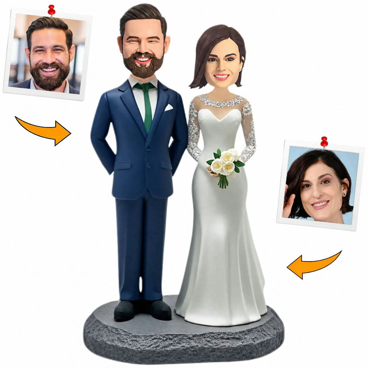 Handcraft Happy Couple in Wedding Dress and Suit Custom Bobbleheads