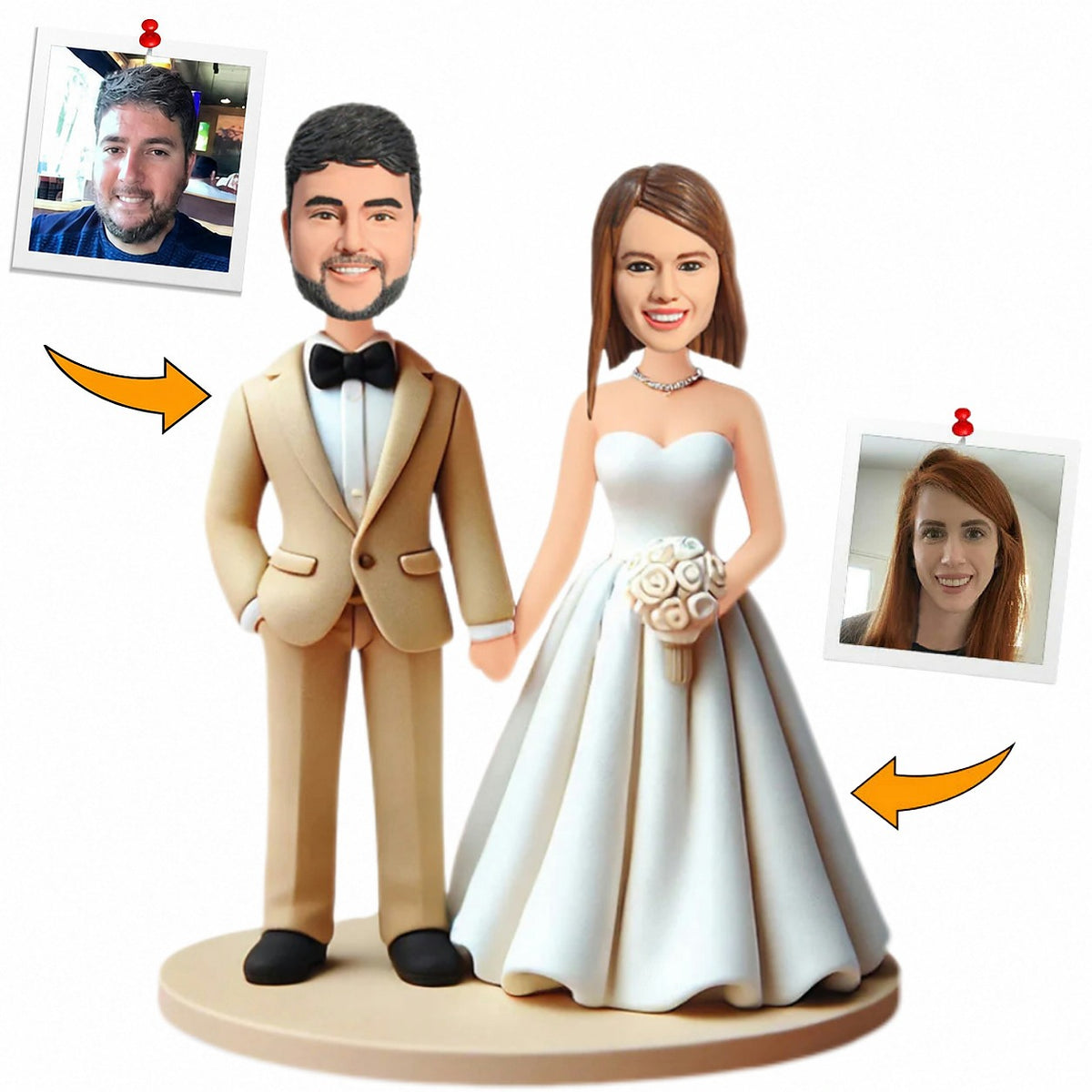 Handmade Gifts Yellow Suit Man Wedding Couple Custom Bobbleheads