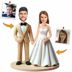 Handmade Gifts Yellow Suit Man Wedding Couple Custom Bobbleheads