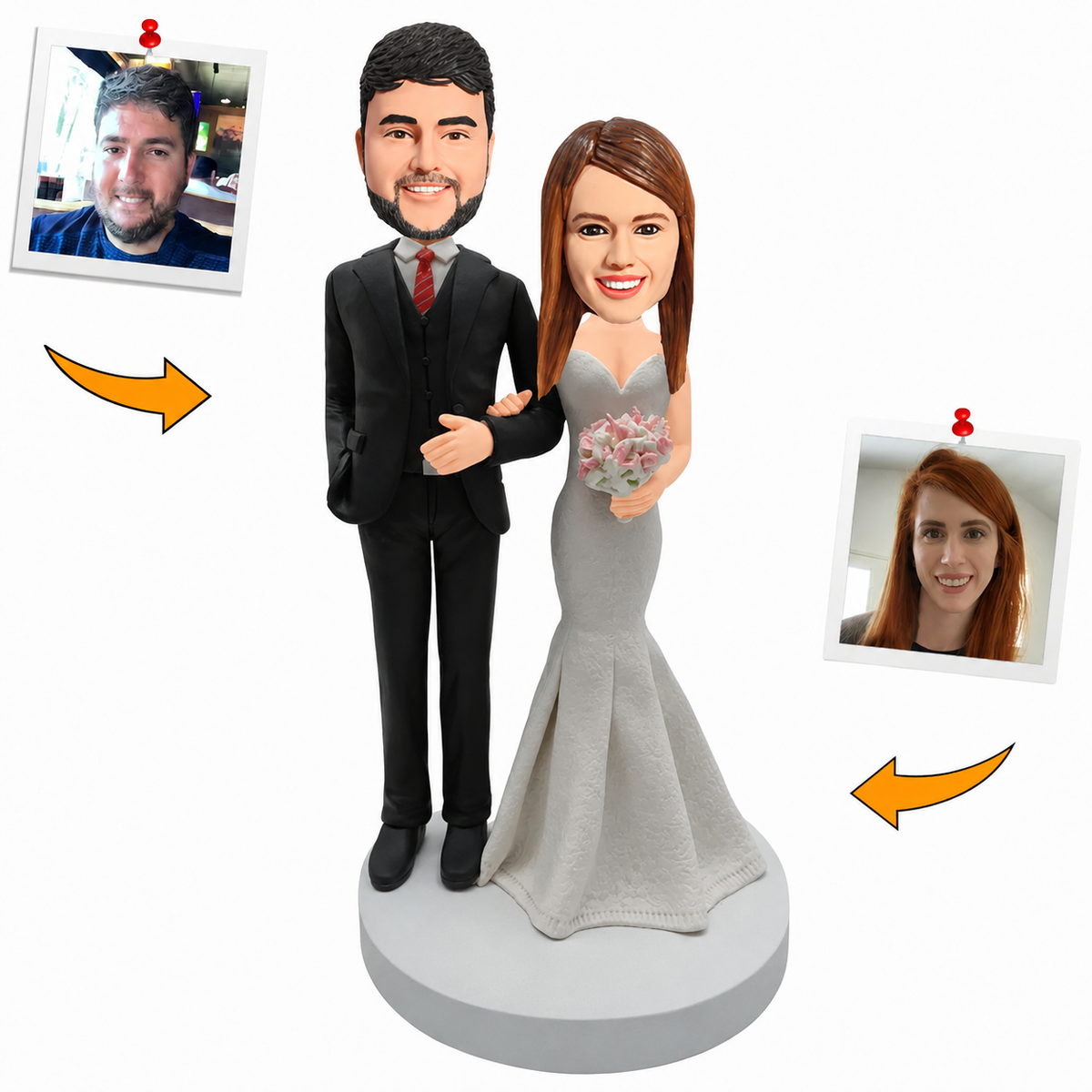 Bride and Groom in Wedding Attire Custom Bobbleheads