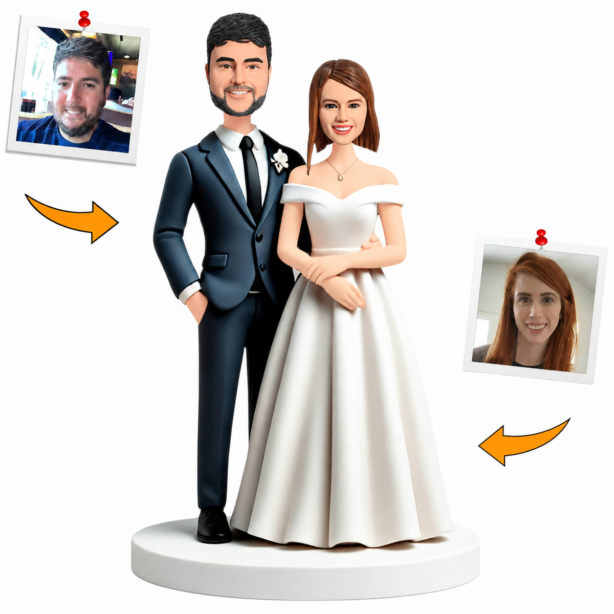 Happy Wedding Couple Custom Bobbleheads Cake Topper Handmade Gifts