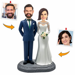 Handcraft Happy Couple in Wedding Dress and Suit Custom Bobbleheads