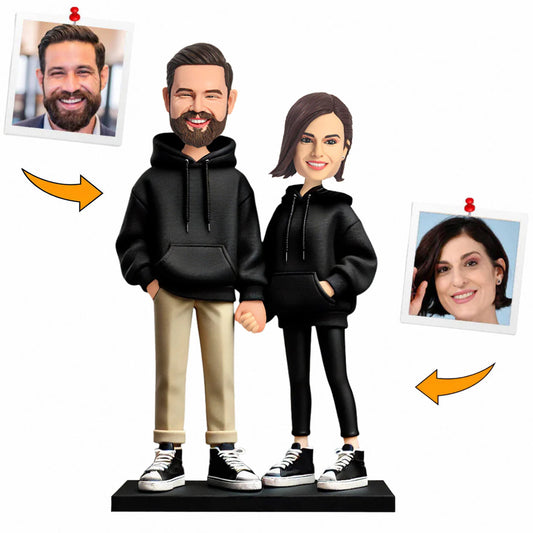 Handmade Black Couple Hoodies Custom Bobbleheads