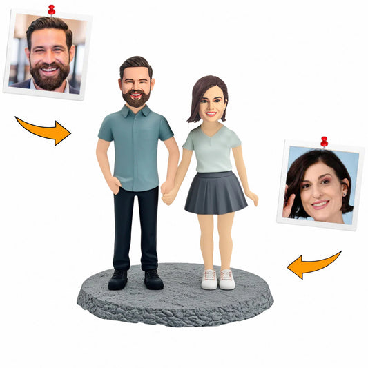 Hand in Hand Couple Handcraft Custom Bobbleheads Personalized Figure