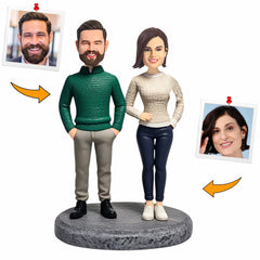 Couple Wearing Sweaters Custom Bobbleheads Handcraft Personalized Gifts