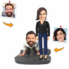 Handmade Lady Holding Man on Chain Humorous Couple Custom Bobbleheads