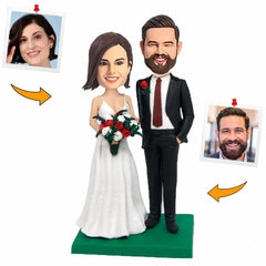 Romantic Wedding Couple with Rose Bouquet Custom Bobbleheads