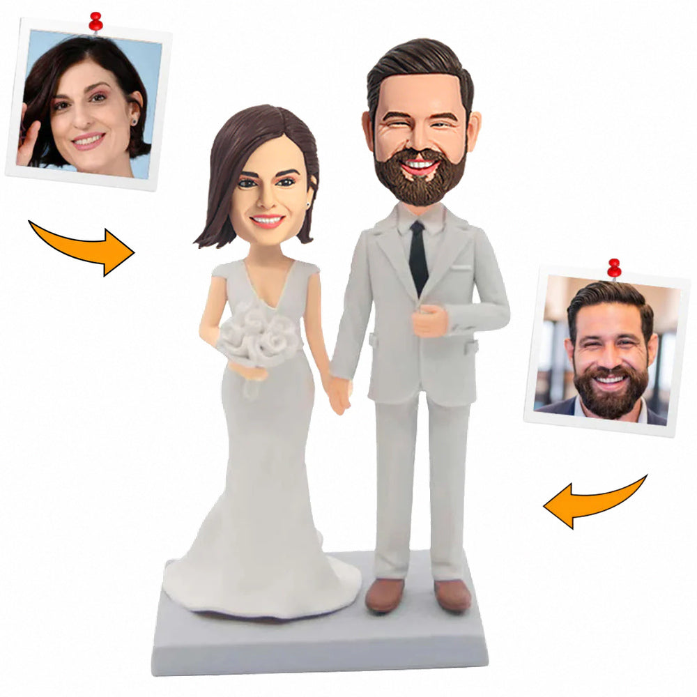 Wedding Couple in White Suits and White Dresses Custom Bobbleheads