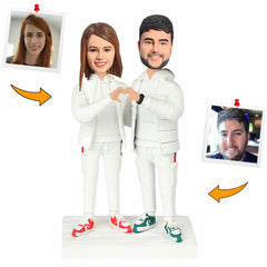 Handmade Couple Wearing Down Jackets Custom Bobbleheads