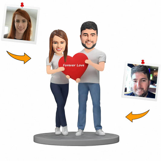 Forever Love Heart Couple Custom Bobbleheads