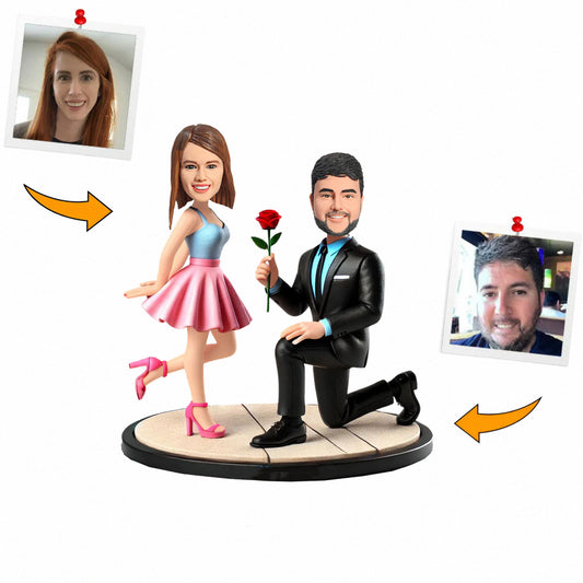 Handmade Man Proposing with Roses Couple Custom Bobbleheads