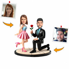 Handmade Man Proposing with Roses Couple Custom Bobbleheads
