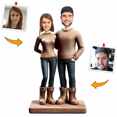 Brown Sweatshirts Couple Custom Bobbleheads Handmade Gifts