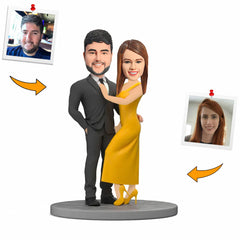 Black Suit and Yellow Dress Couple Custom Bobbleheads