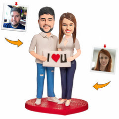 The Couple Holding I LOVE U Sign Custom Bobbleheads