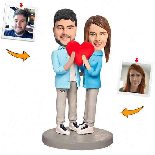 Happy Heart Couple Custom Bobbleheads