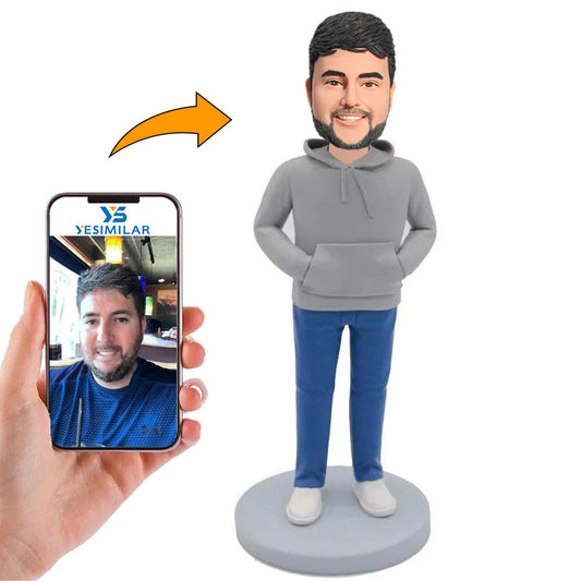 Handmade Casual Man in a Hoodie Custom Bobbleheads