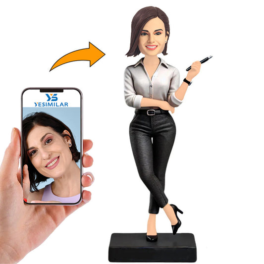 Handmade Female Business Woman Giving Speech Custom Bobbleheads