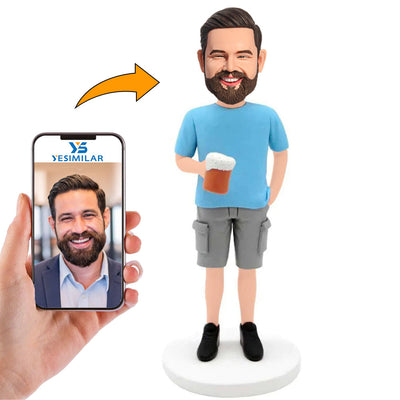 Casual Man with Beer Mug Custom Bobbleheads